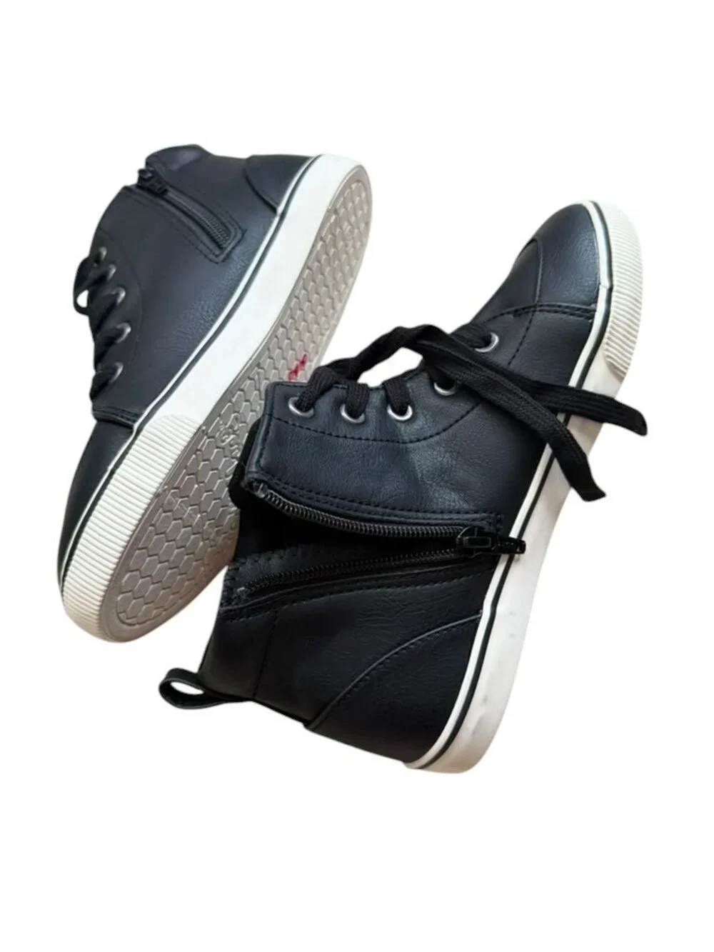 Cat & Jack Kids Size 3 Black High Top Sneakers Side Zip Lace Up Shoes New.